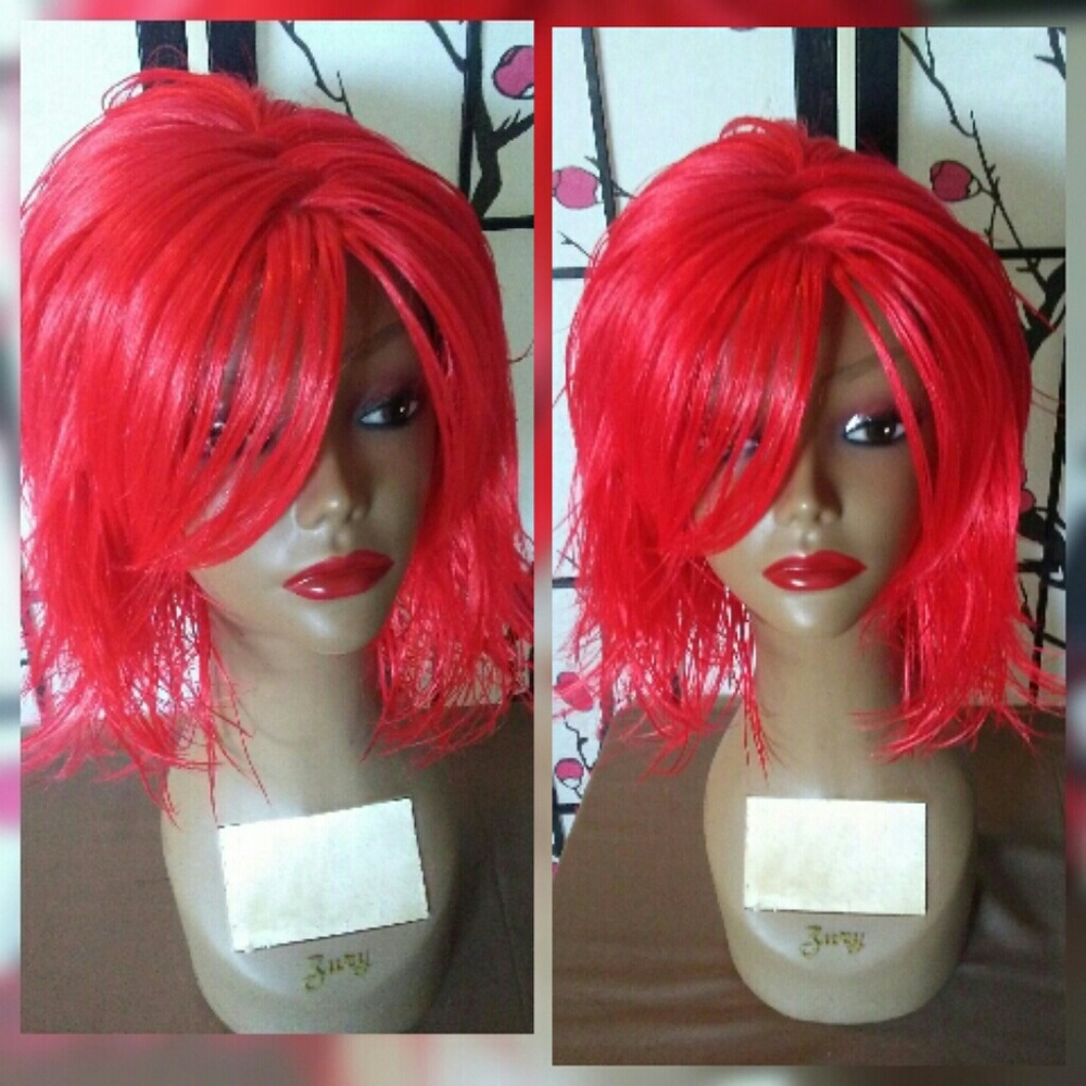 Red synthetic holiday bob curly wig